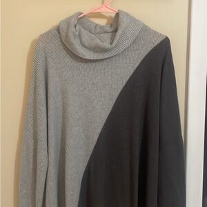 Gray and Black Colorblock Turtleneck Sweater